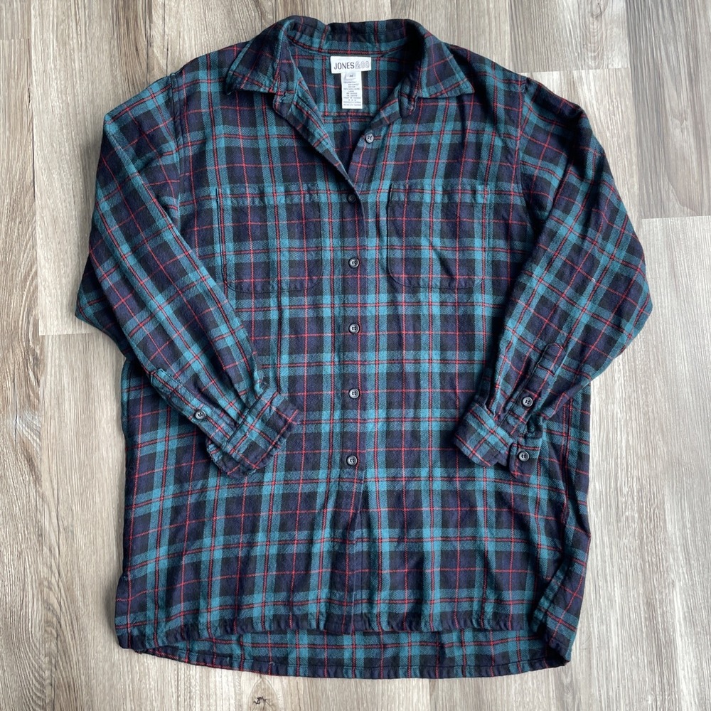 Vintage Jones & Co. Mens M Blue Plaid Flannel Wool Blend Holiday‎ 90s Country